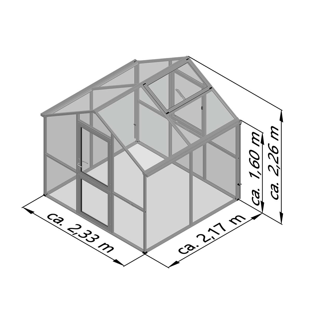 Illustration af drivhus med angivne udvendige mål