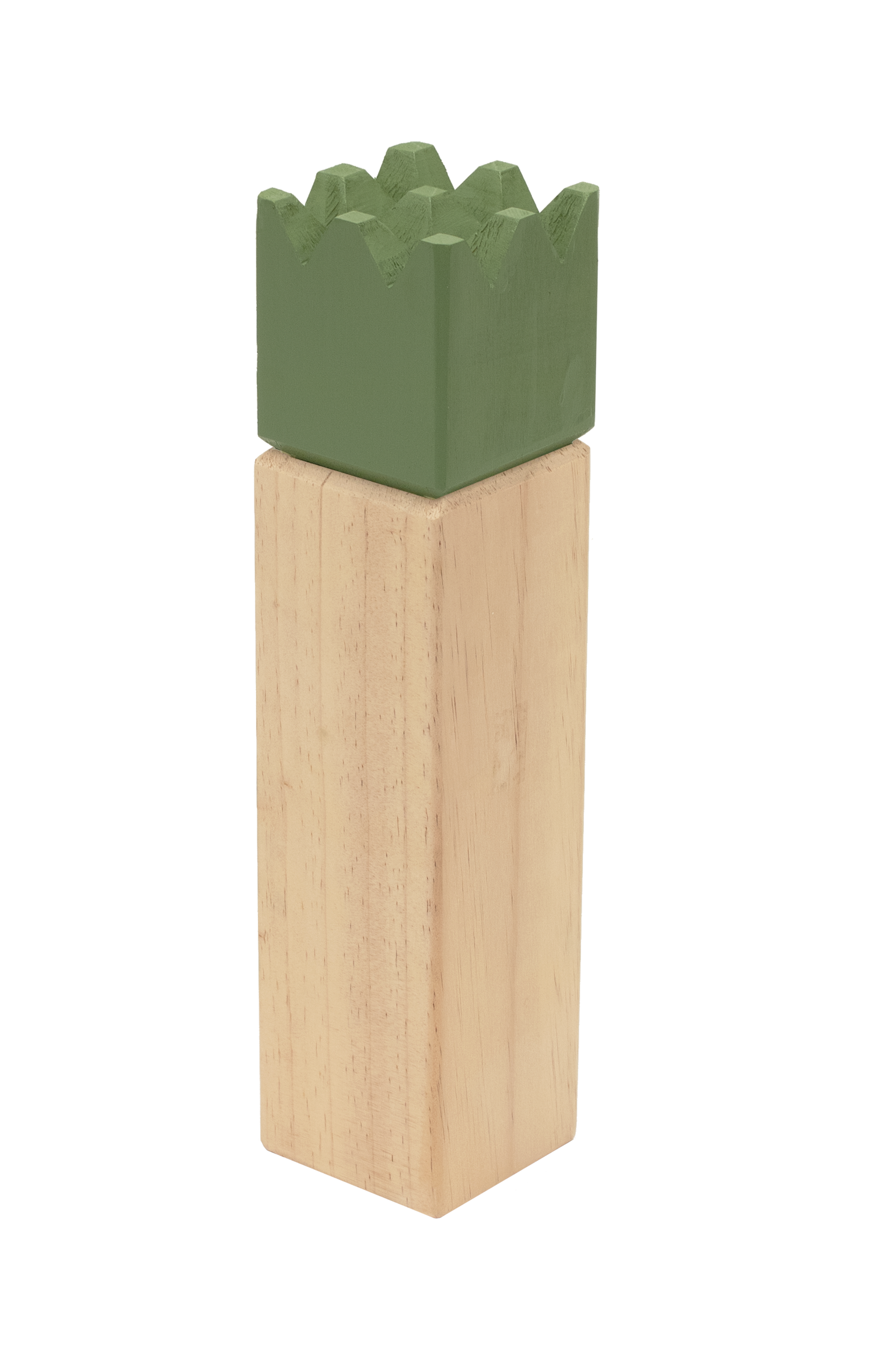 Rektangulær træklods med grøn takket top