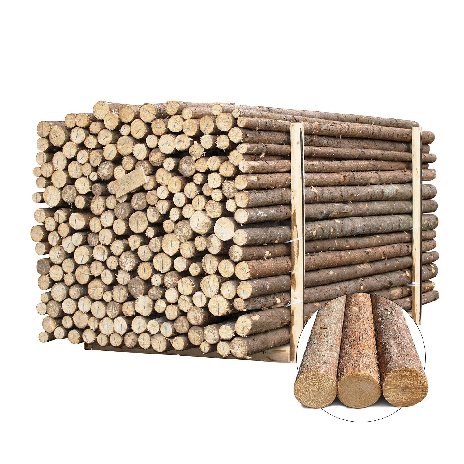 Granrafter med bark, længde 220 cm. ca. Ø4-7 cm.