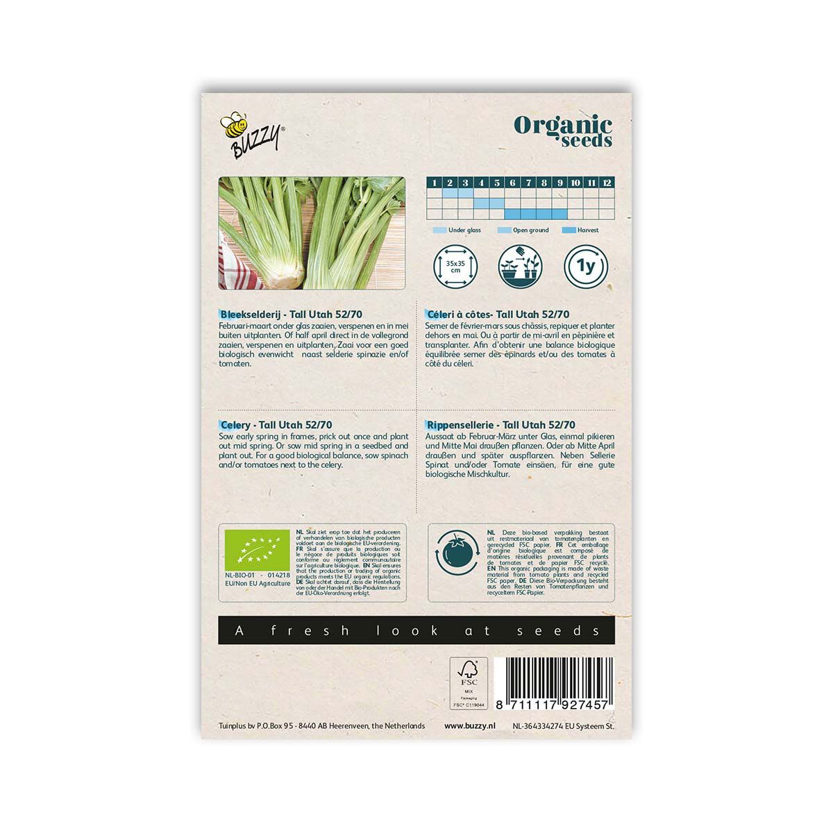 Buzzy Organic Seeds sellerifrø Tall Utah 52/70 bagside