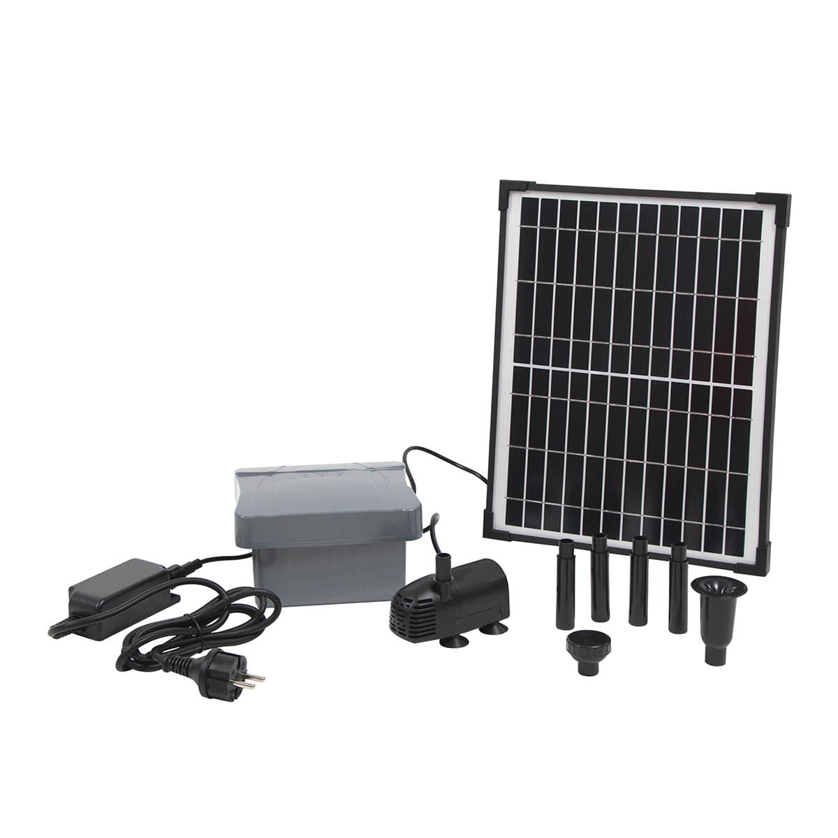 Solcelledrevet springvands­sæt med pumpe og batteri