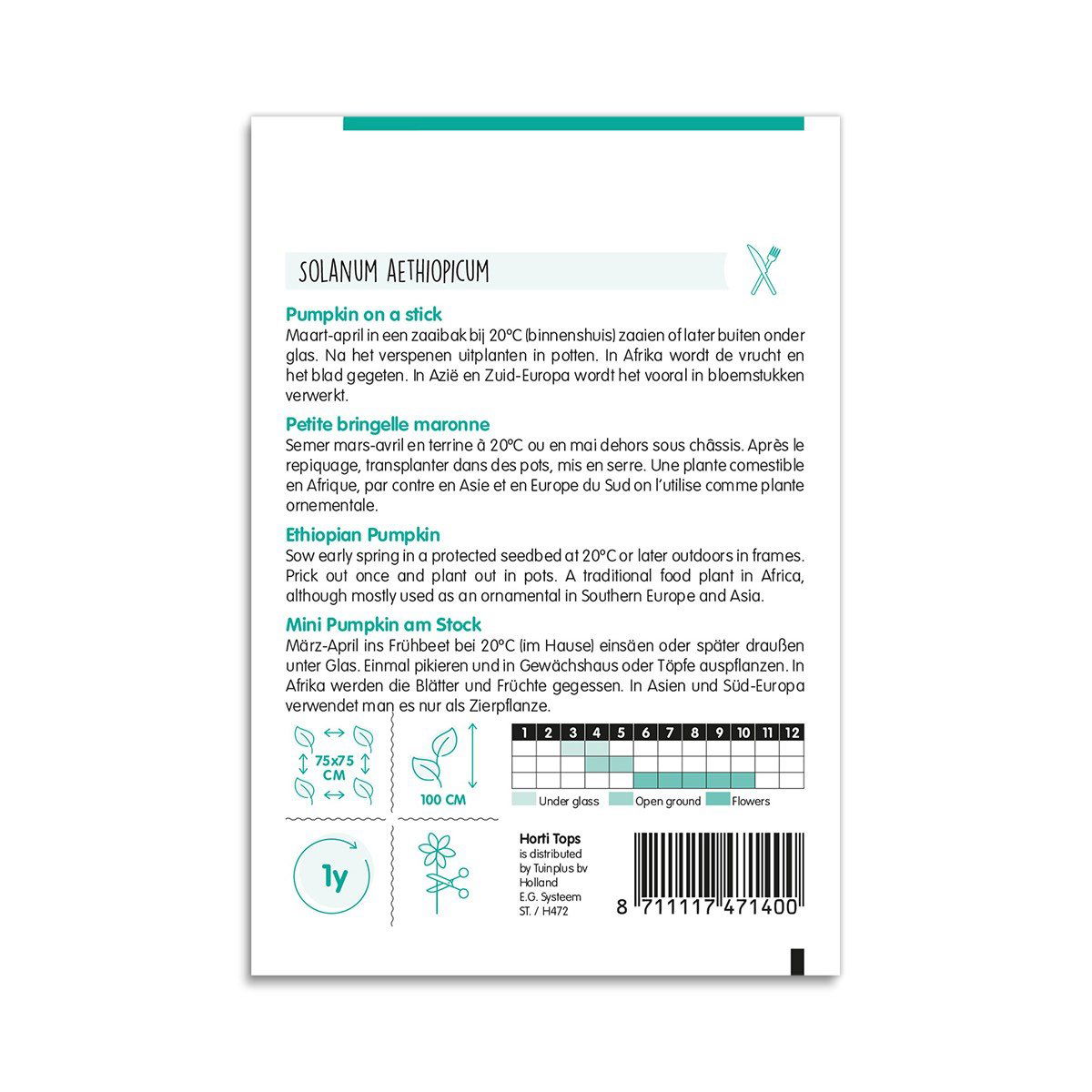 Bagside af frøpose til Solanum aethiopicum græskar