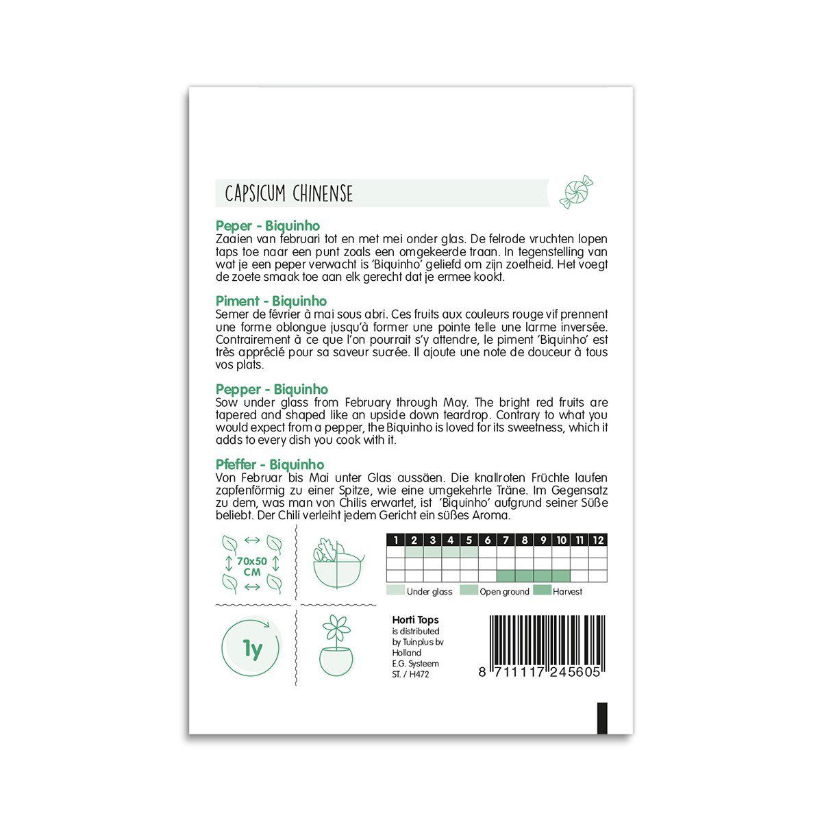 Bagside af frøpose til Biquinho chilipeber