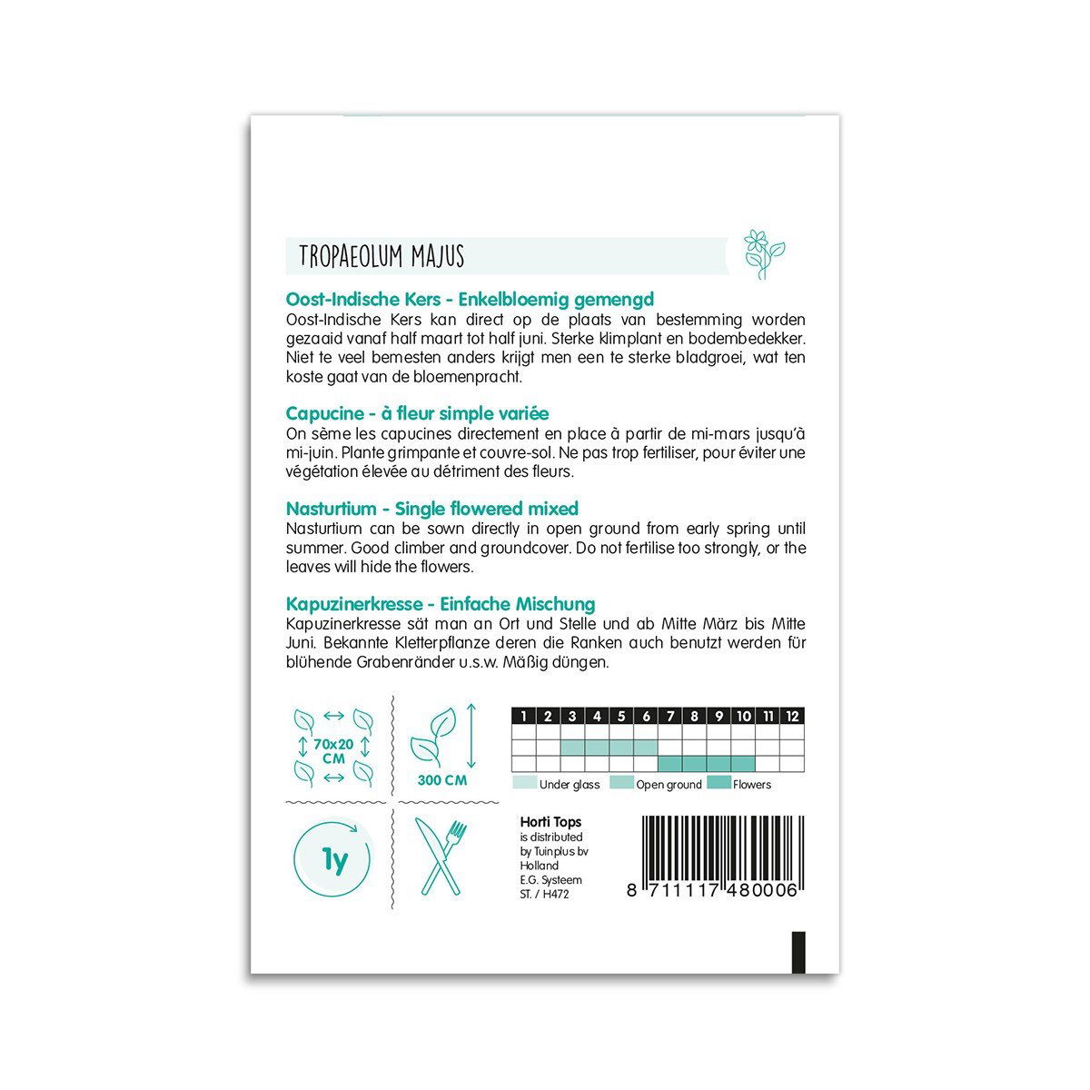 Pose med Tropaeolum majus frø, enkelblomstrende mix