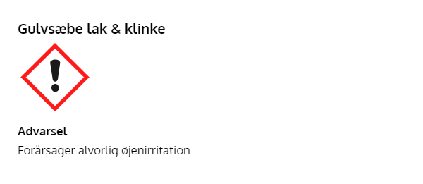 Gulvsæbe til lak og klinker, forårsager øjenirritation