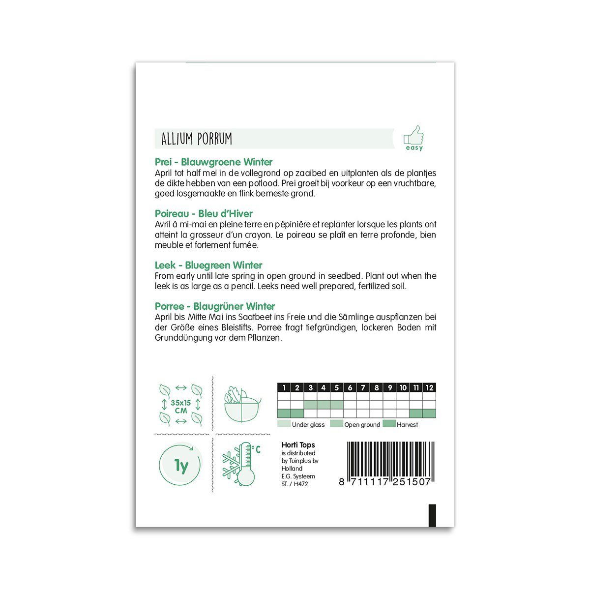 Pose med porrefrø Allium Porrum blågrøn vinter