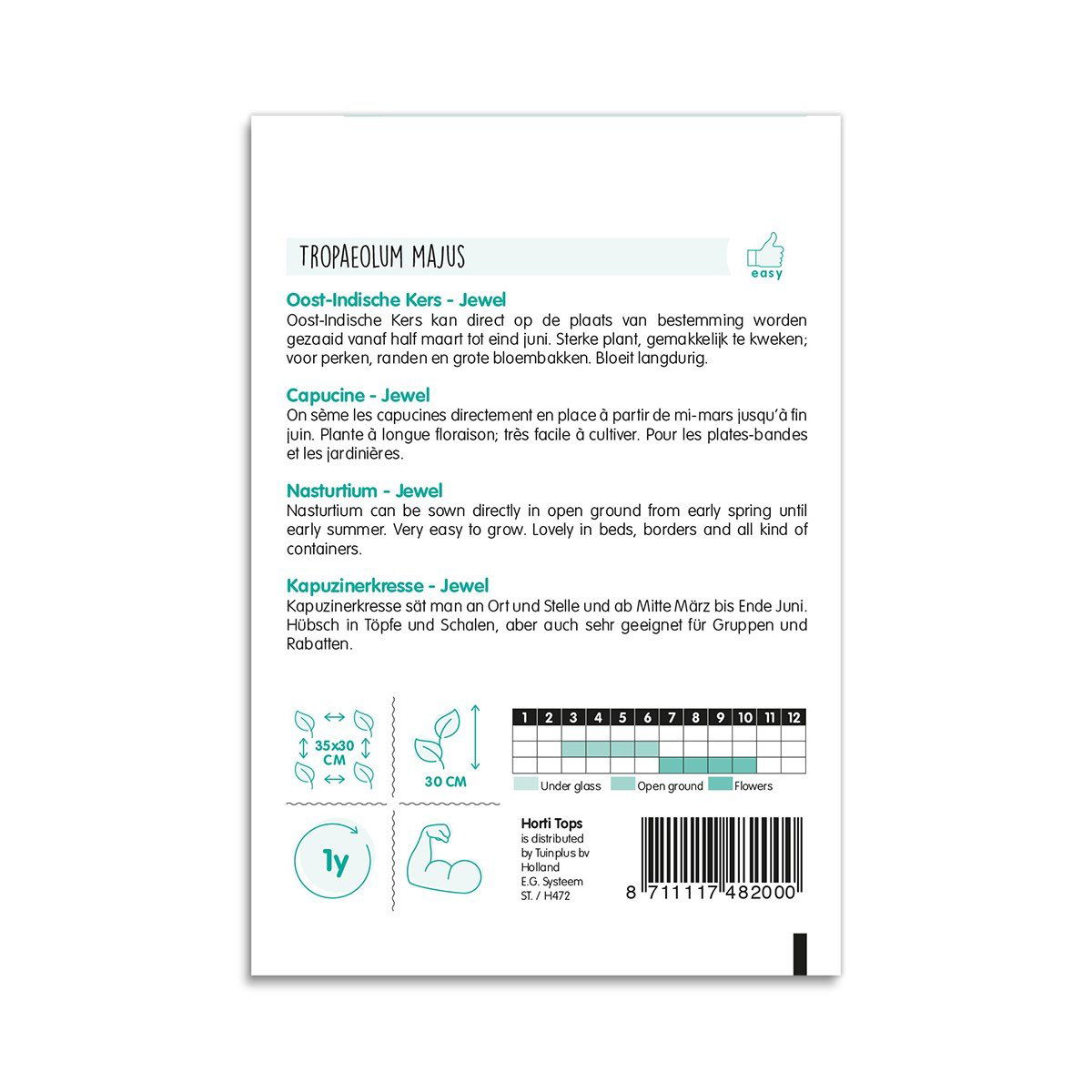 Bagside af Tropaeolum majus Jewel blomsterfrøpose