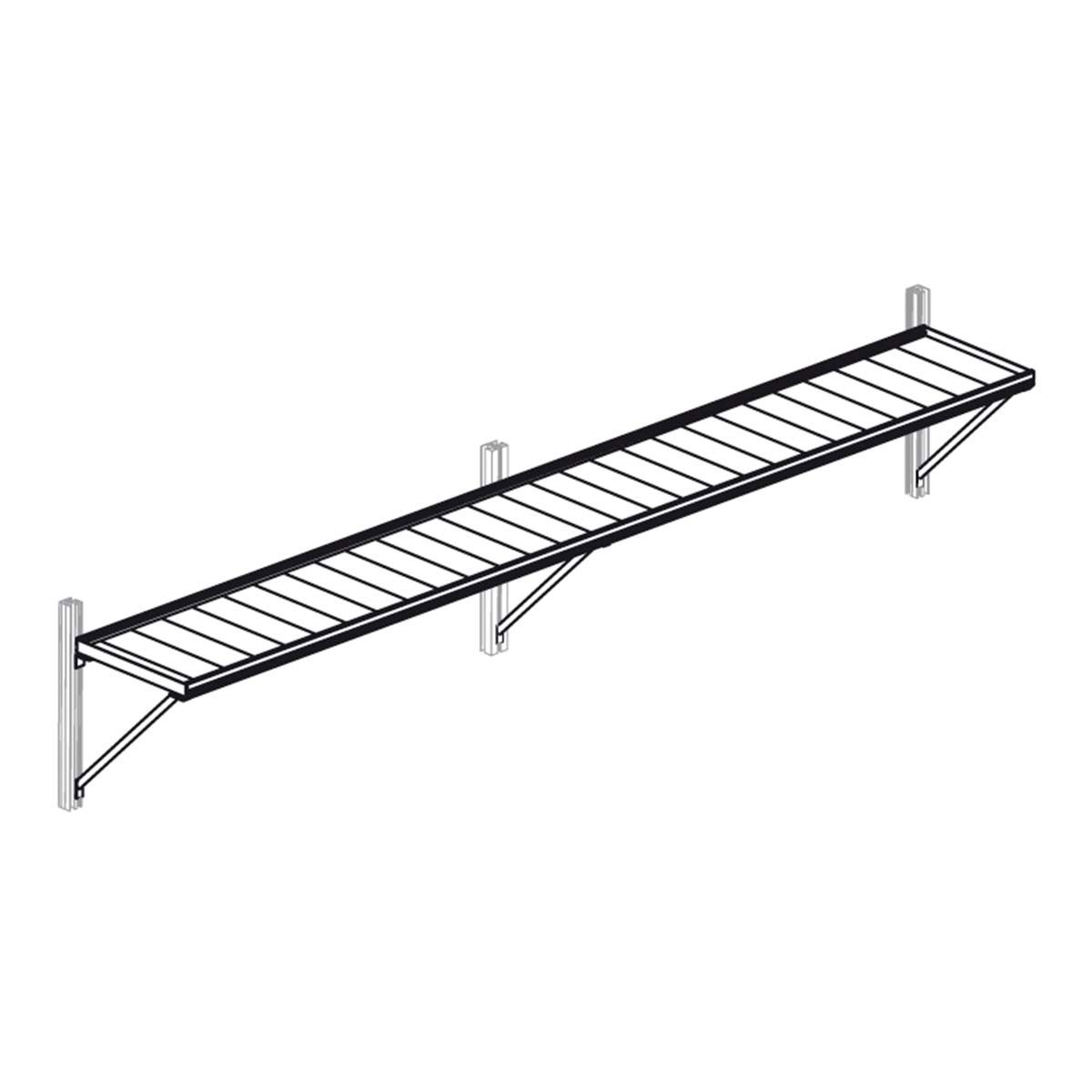 Sort væghængt metalsystemhylde med gitter