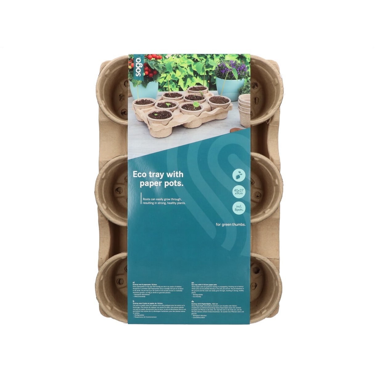 Eco såbakke med papirpotter til frø og spirer