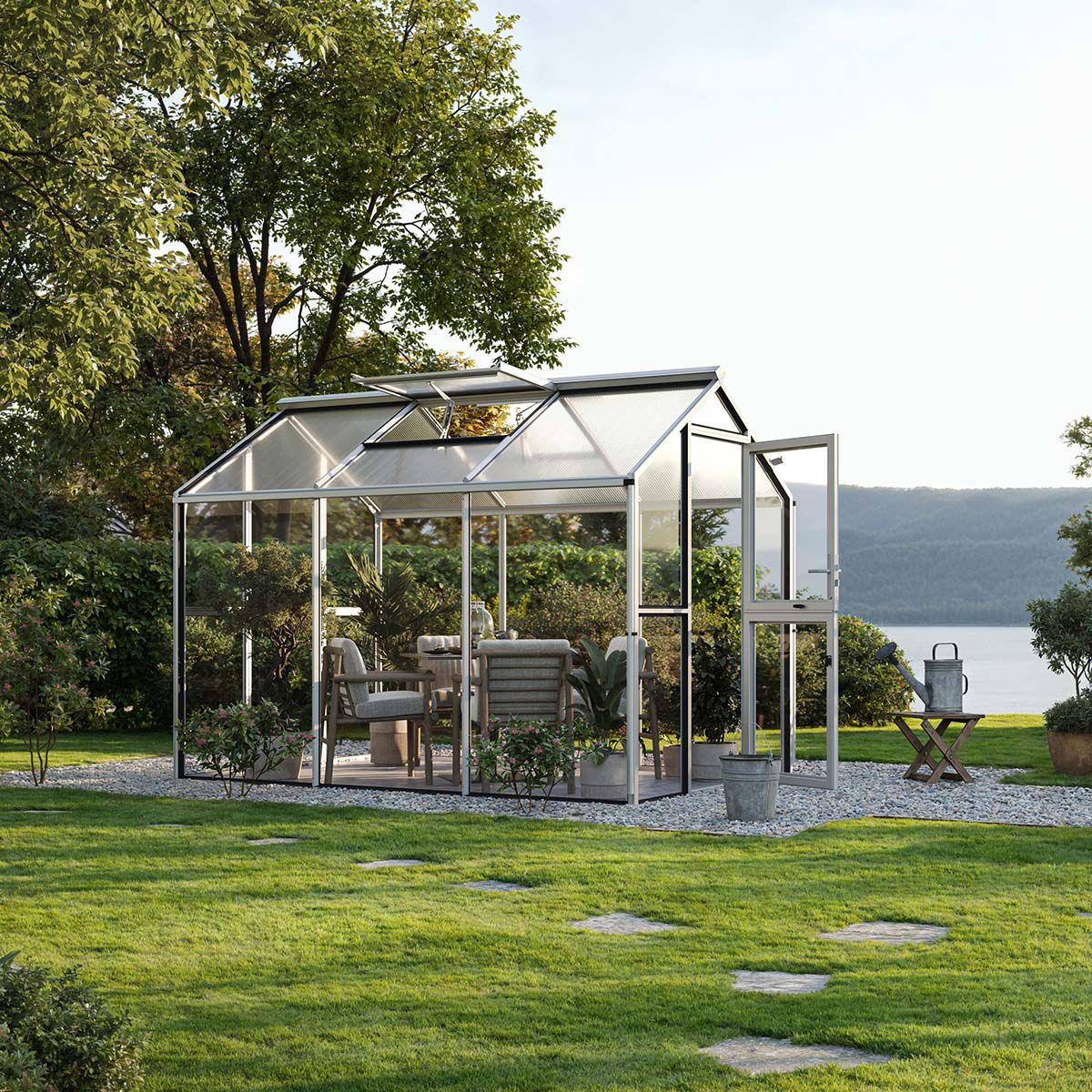 Drivhus - Model Galant III, ESG + HKP, Aluminium Natur