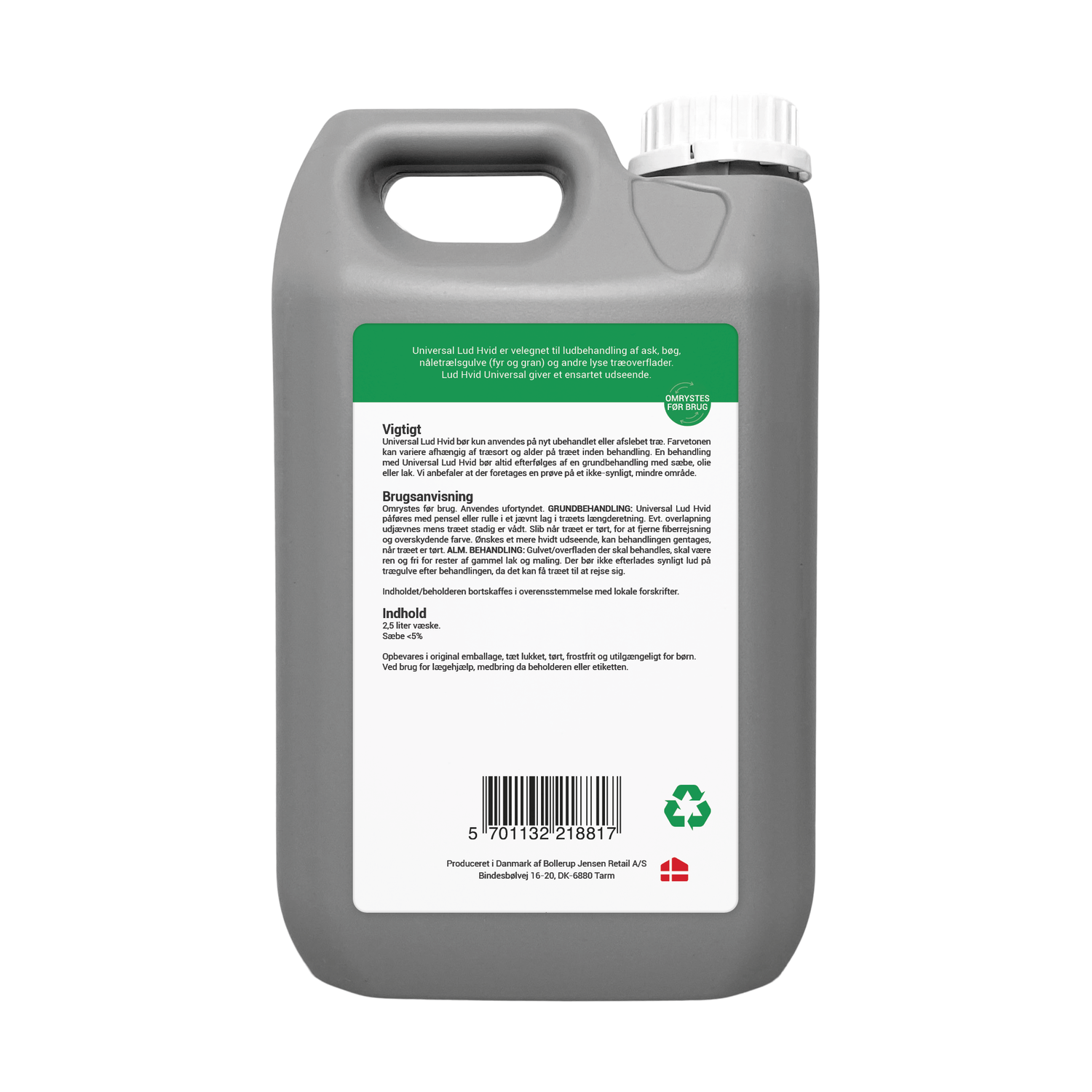 Grå 2,5 L dunk med Flugger Universal Lud Hvid