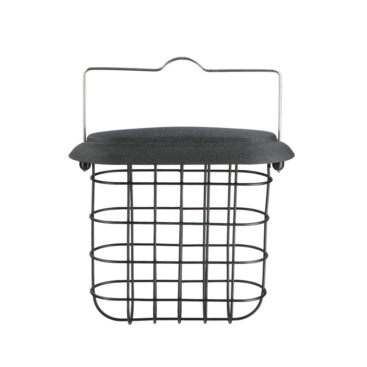 Rektangulær sort trådkurv med låg og metalhank