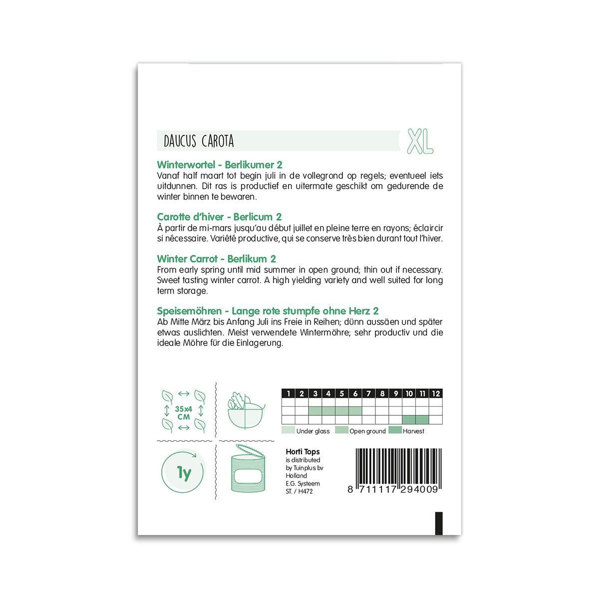 Bagside af pose med gulerodsfrø Berlikum 2 XL