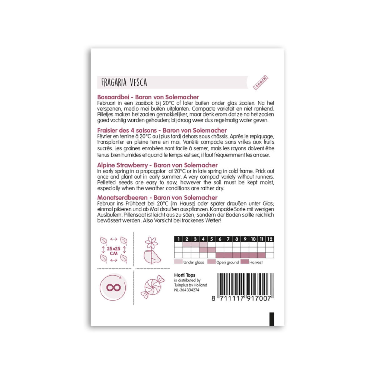 Frøpose til alpejordbær Fragaria vesca Baron von Solemacher