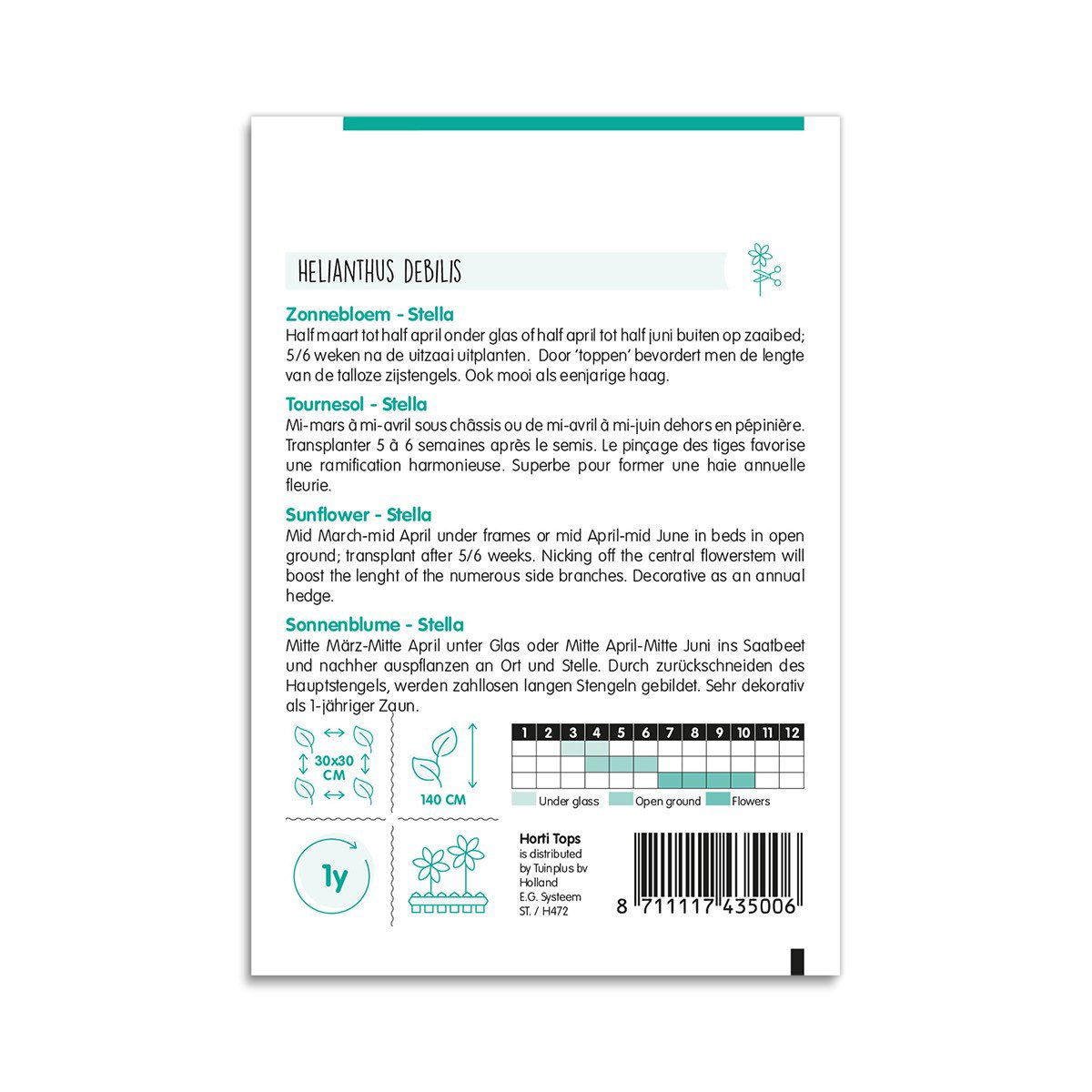 Bagside af pose med Helianthus debilis Stella frø