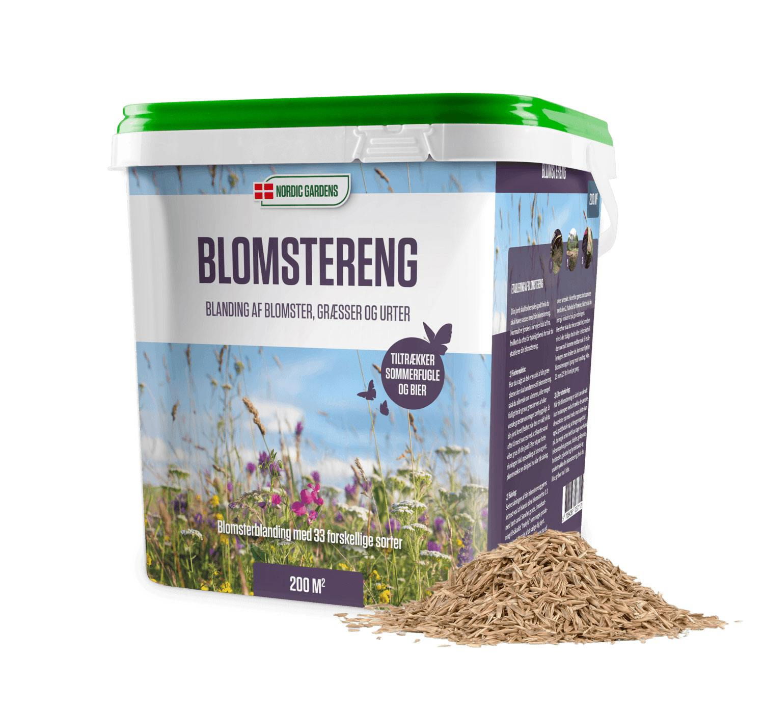 Spand med Nordic Gardens blomstereng frø til 200 m²