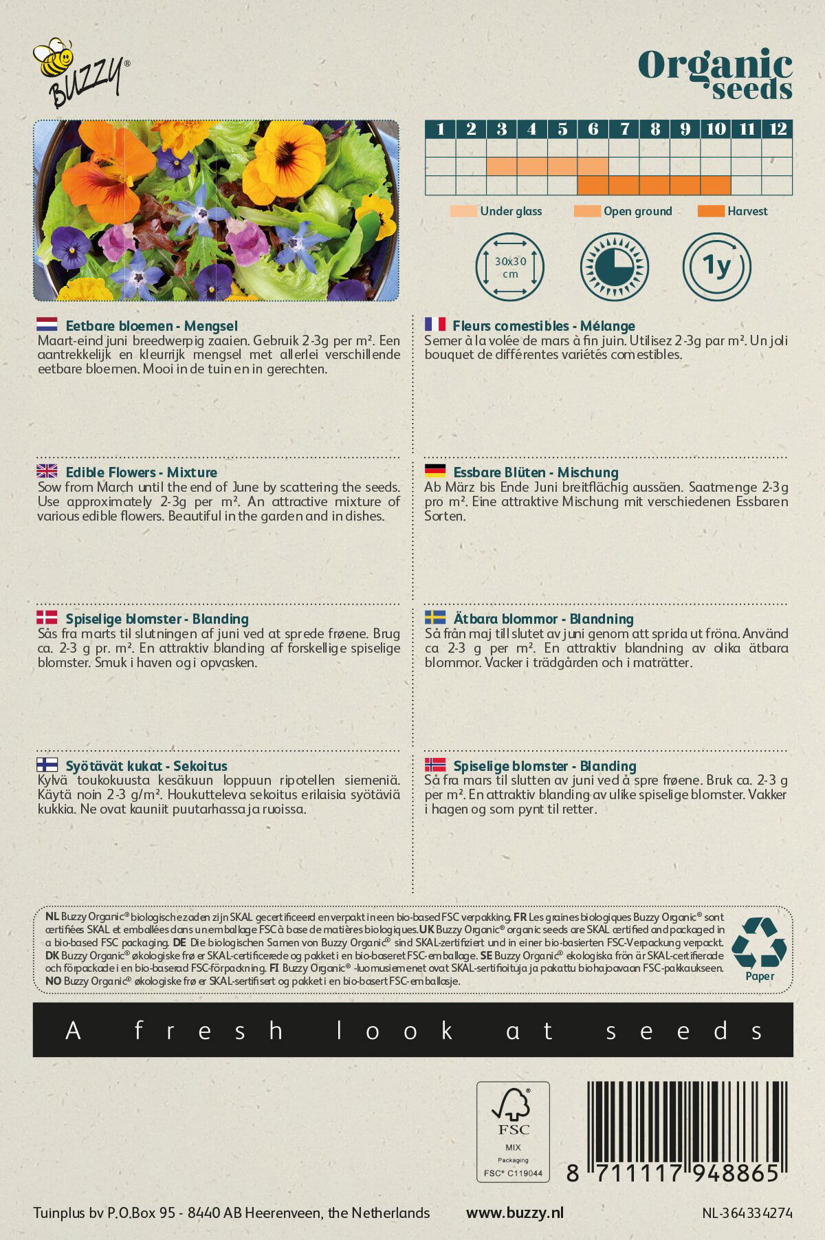 Frø til økologisk blanding af spiselige blomster