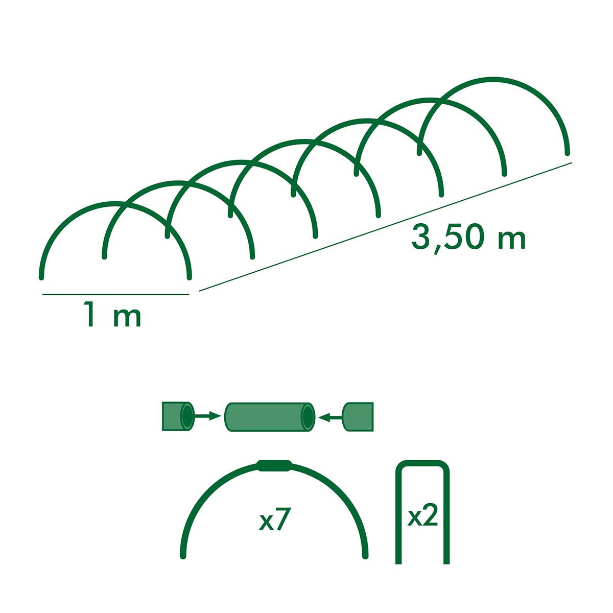 Grønt buesæt til tunnelbed 3,5 m med 7 buer