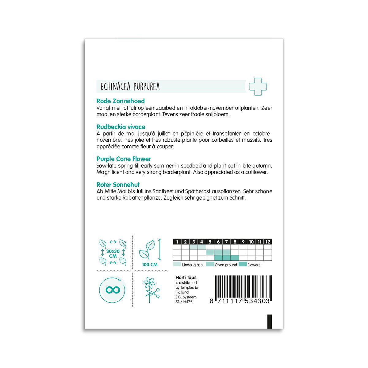 Pose med Echinacea purpurea frø og dyrkningsvejledning