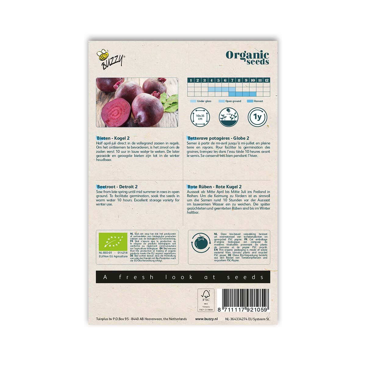 Bagside af pose med økologiske rødbedefrø