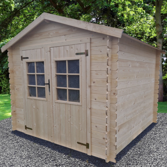 Lyst træhavehus med dobbeltdøre og vinduer