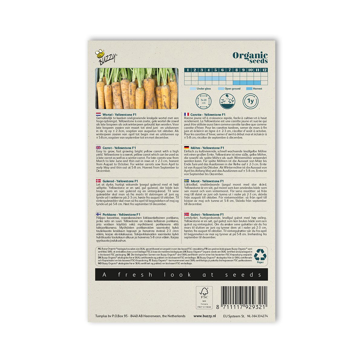 Bagside af pakke med øko Yellowstone gulerodsfrø