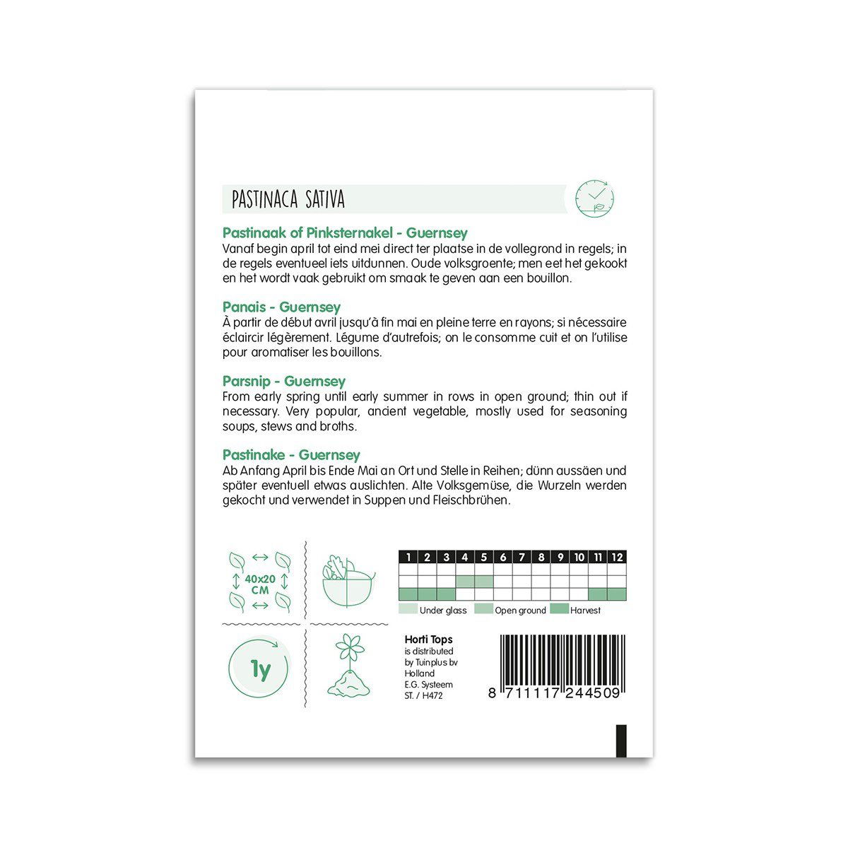 Bagside af frøpose til pastinak Guernsey