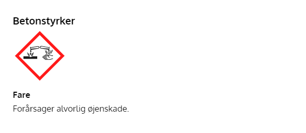 Betonstyrker med ætsningssymbol og øjenfare