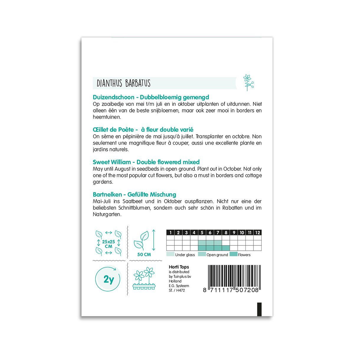 Pose med Dianthus barbatus frø, Sweet William mix