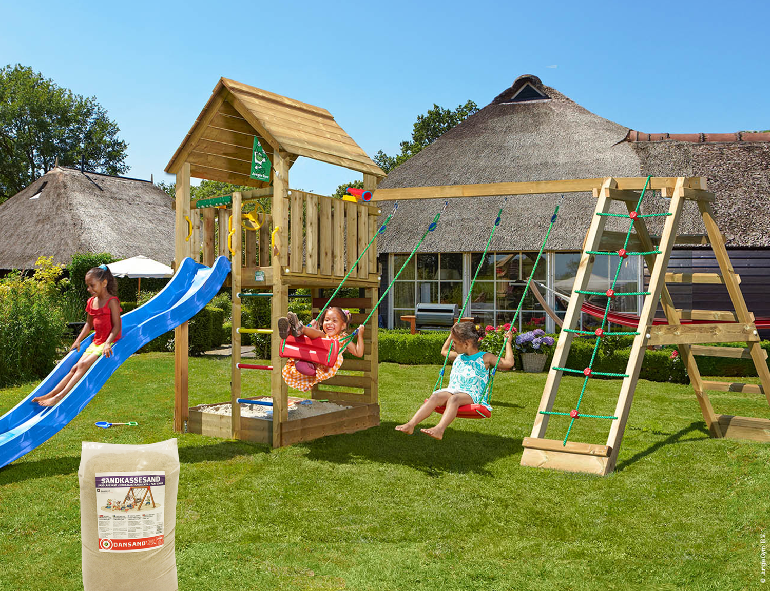 Legetårn Jungle Gym Cabin Climb Module 220 Blå Rutsjebane 120 Sand