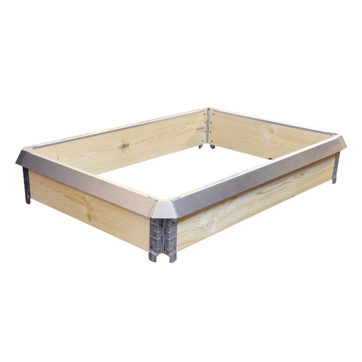 Rektangulær højbedsramme i lyst træ og metal