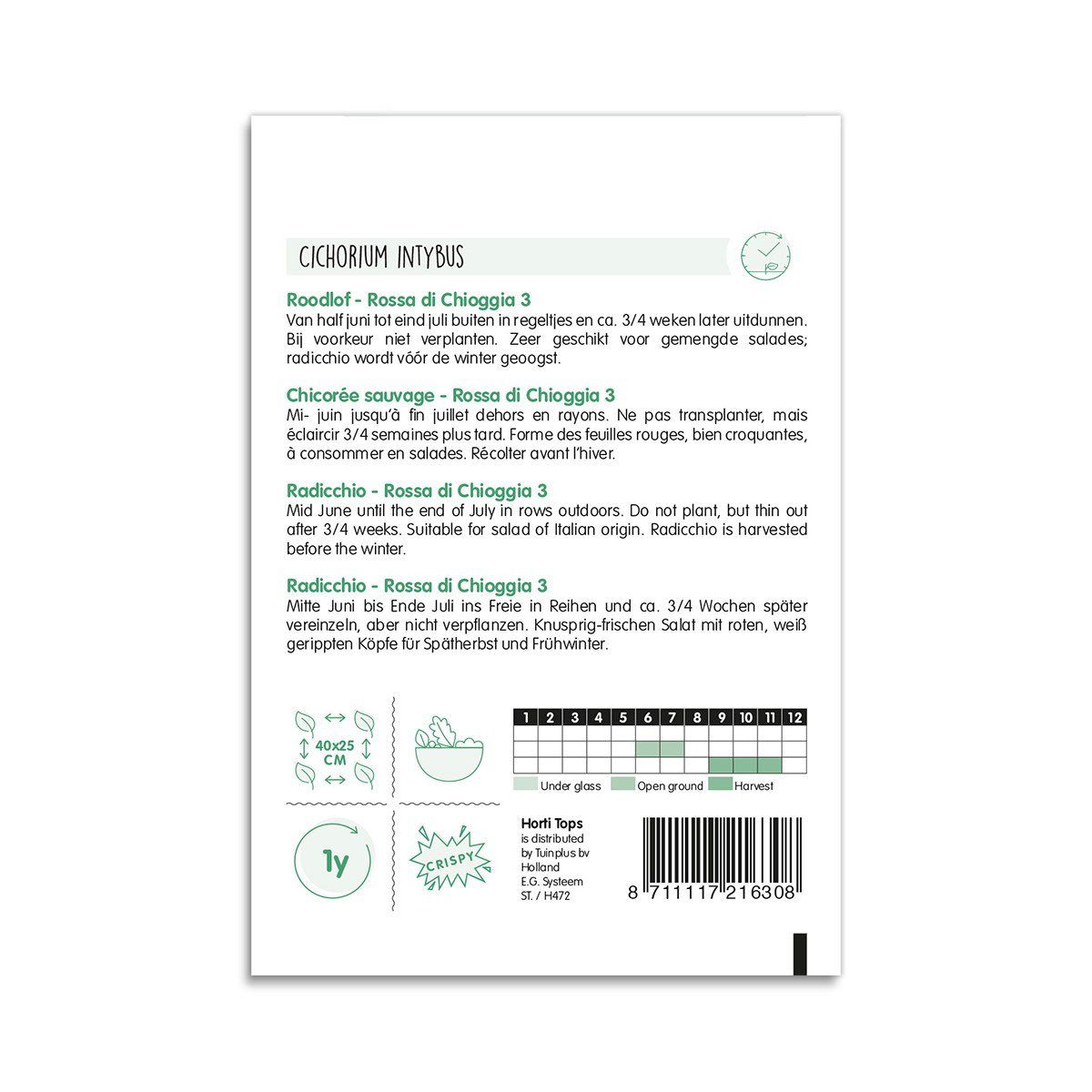 Bagside af pose med radicchiofrø Rossa di Chioggia 3