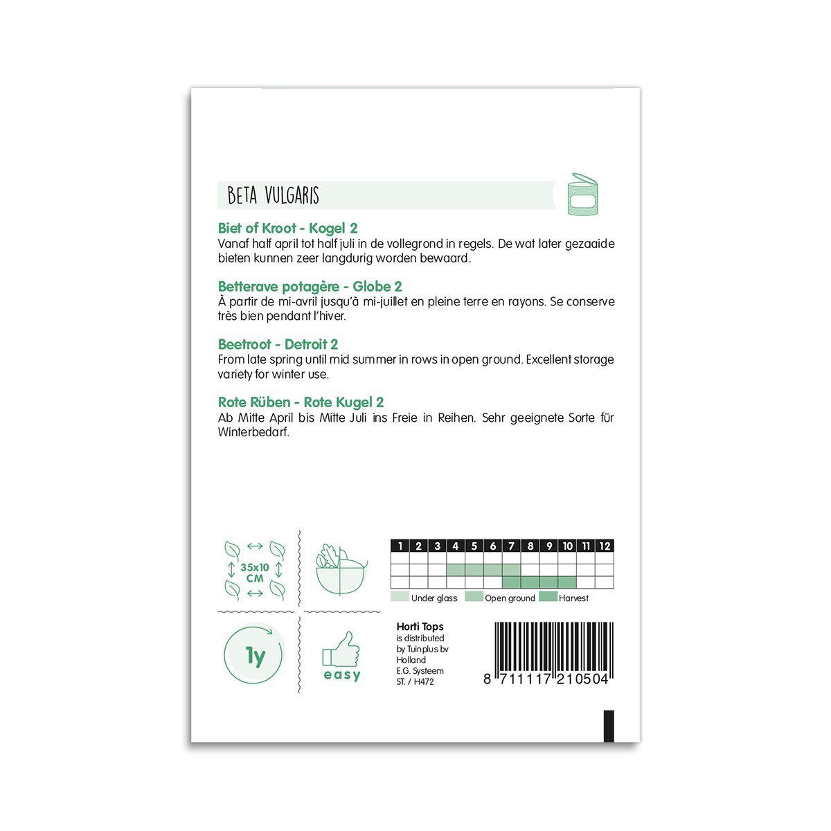 Bagside af frøpose til rødbeder Beta vulgaris