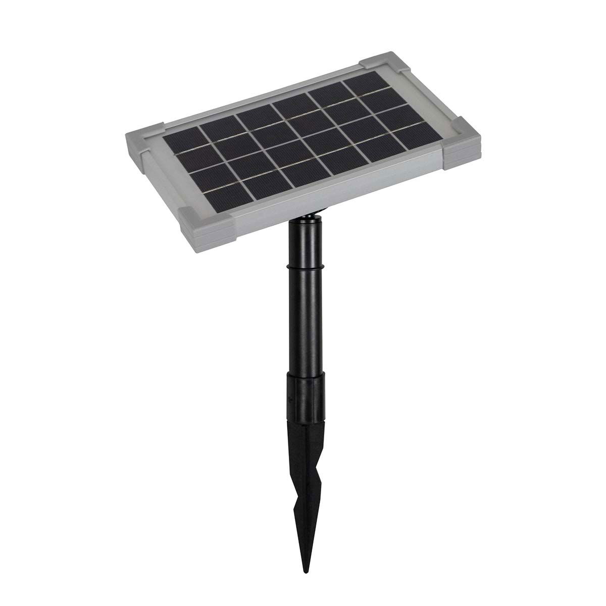 Rektangulært solcellepanel med jordspyd til udendørs brug