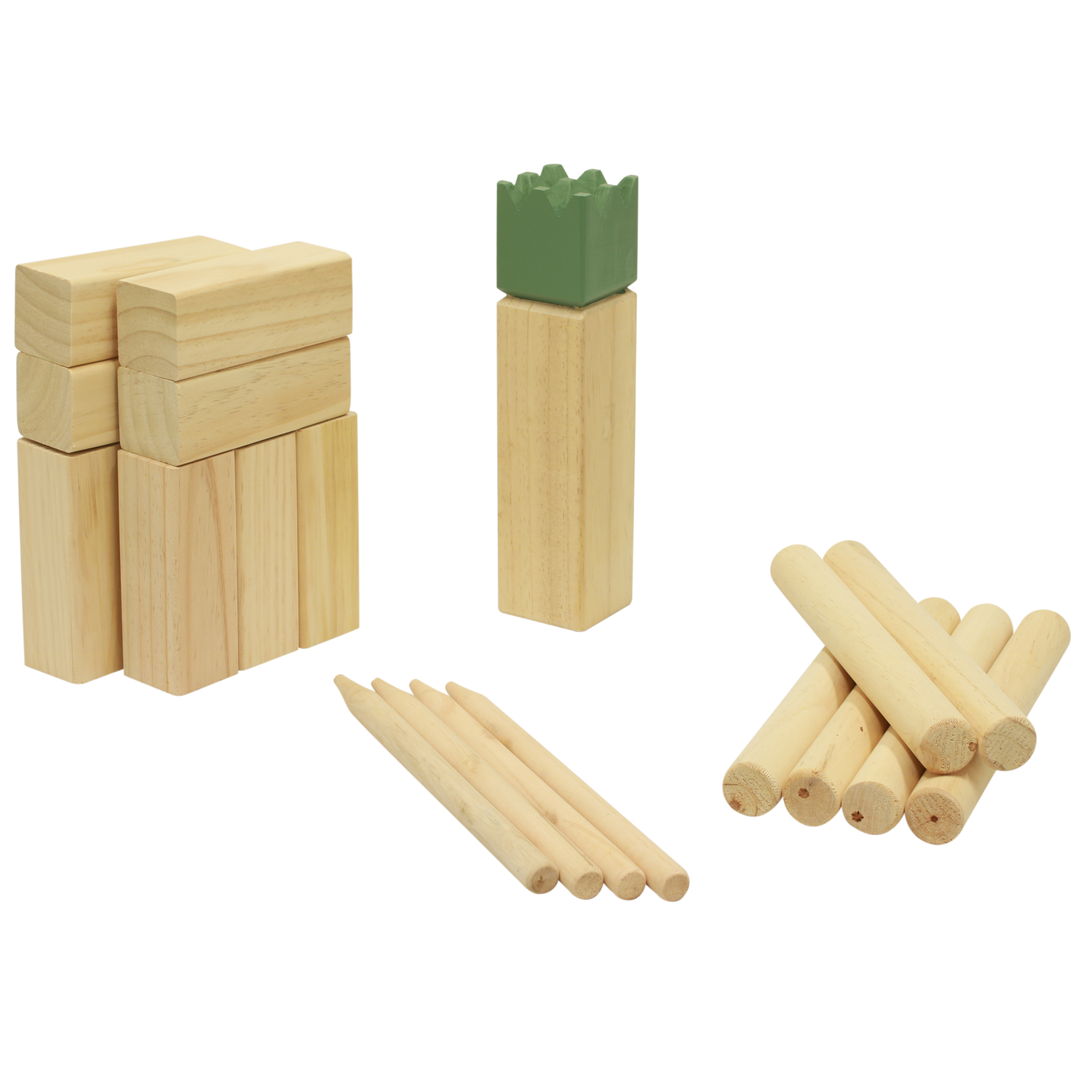 Sæt med trækubb, konge og kastepinde