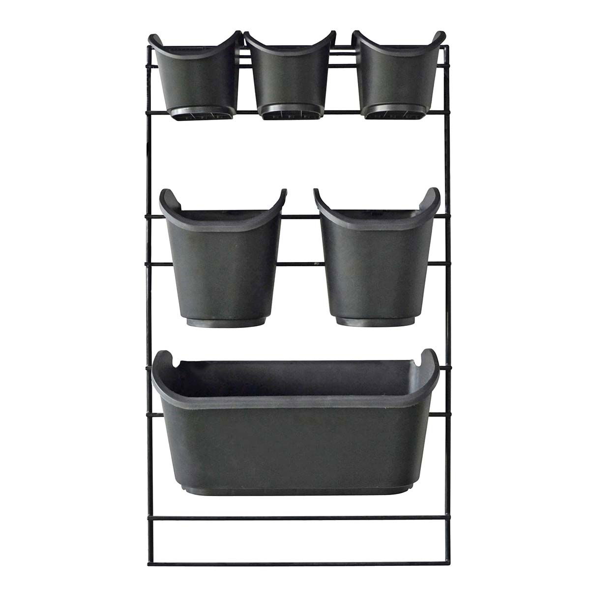 Vægophængt sort plantevæg med seks potter