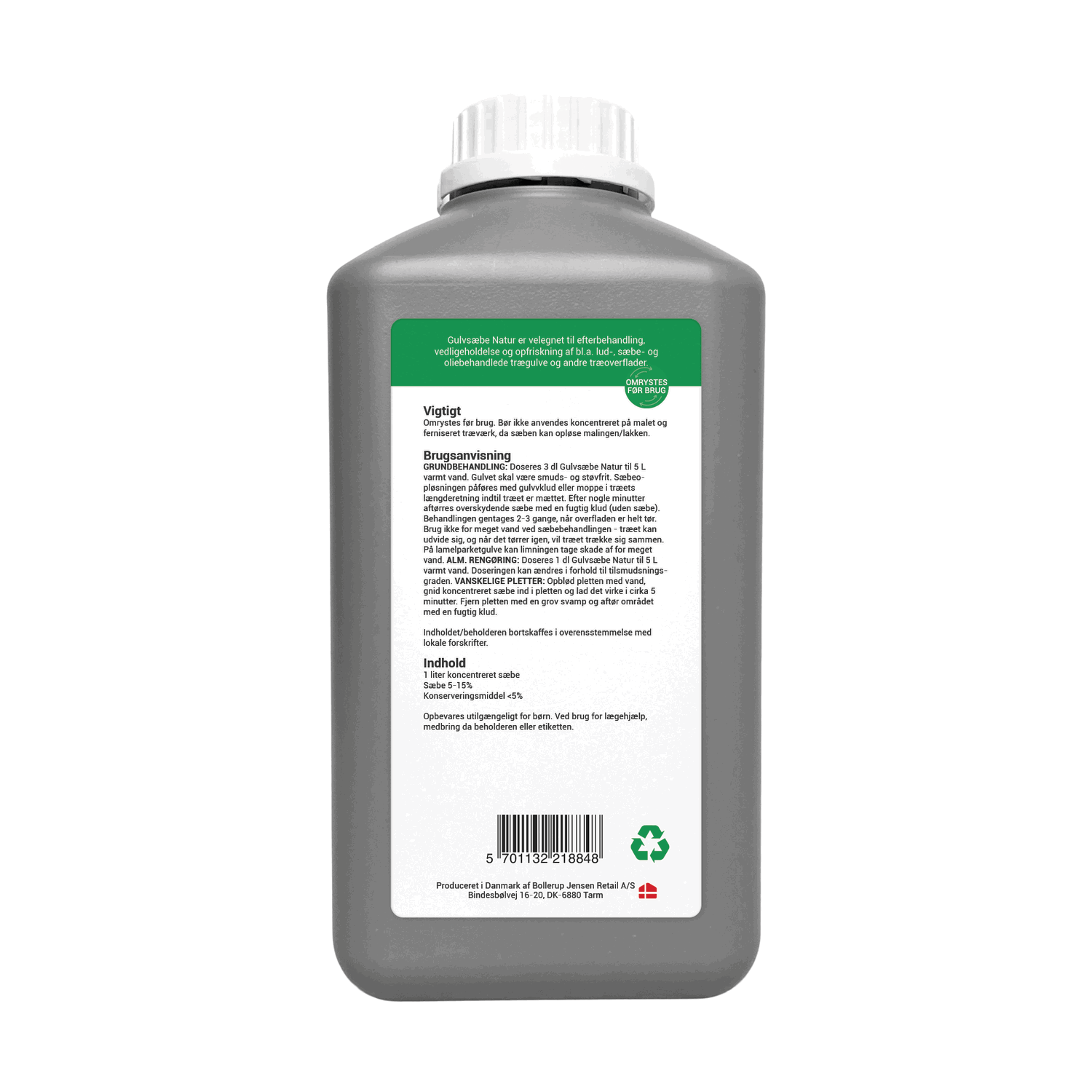 Grå 5 liters dunk med Gulvsæbe Natur til trægulve