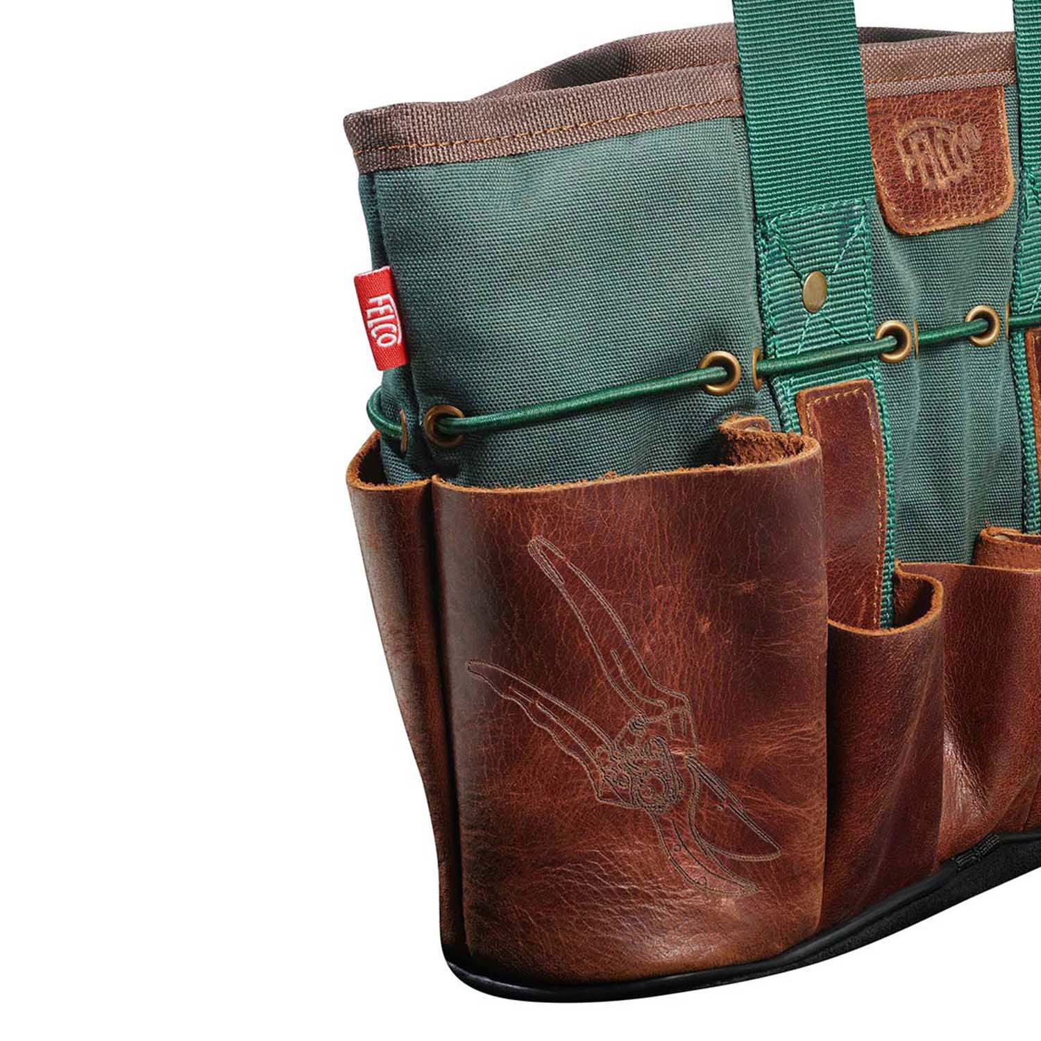 Haveværktøjstaske i lærred med læderlommer