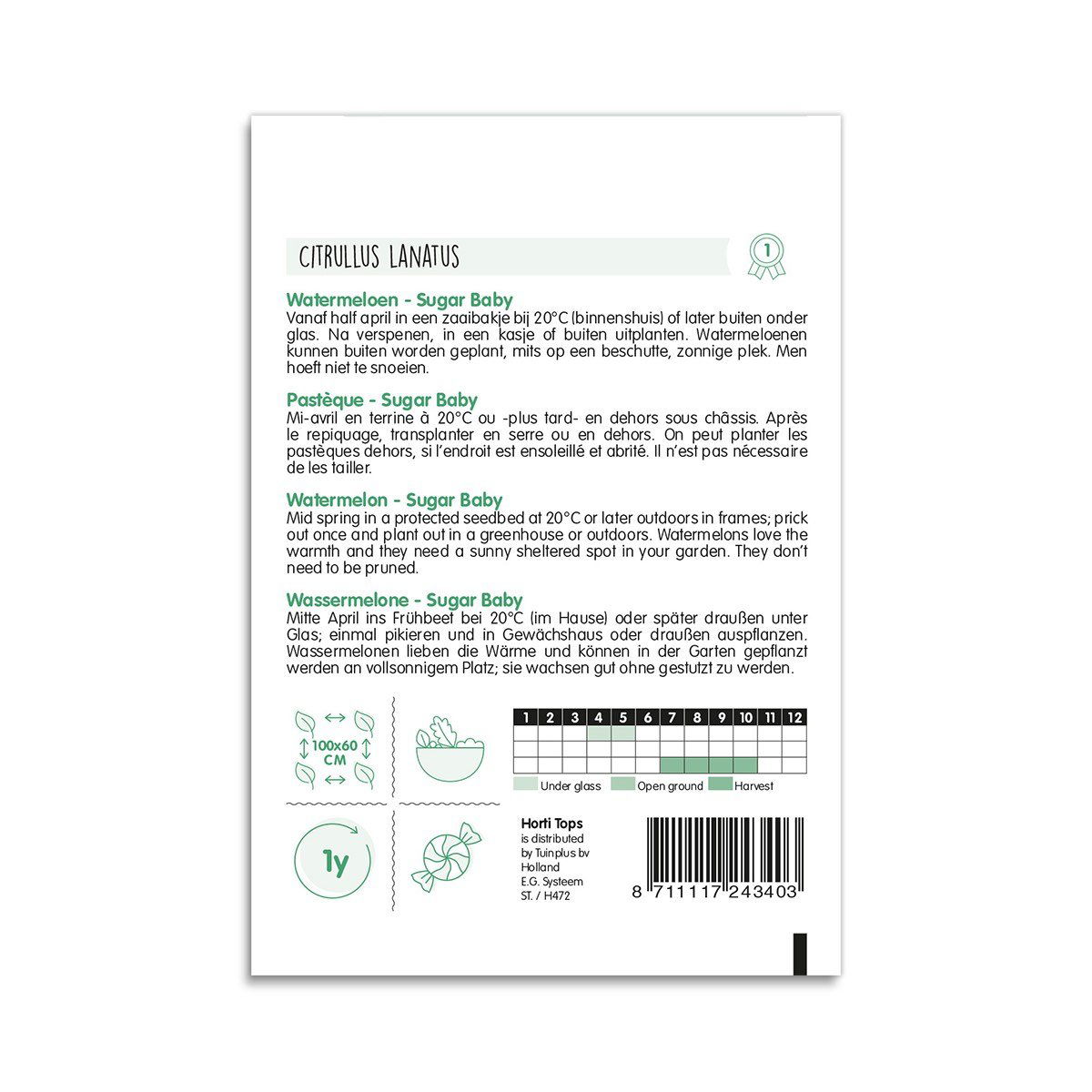 Bagside af frøpose til vandmelon Sugar Baby