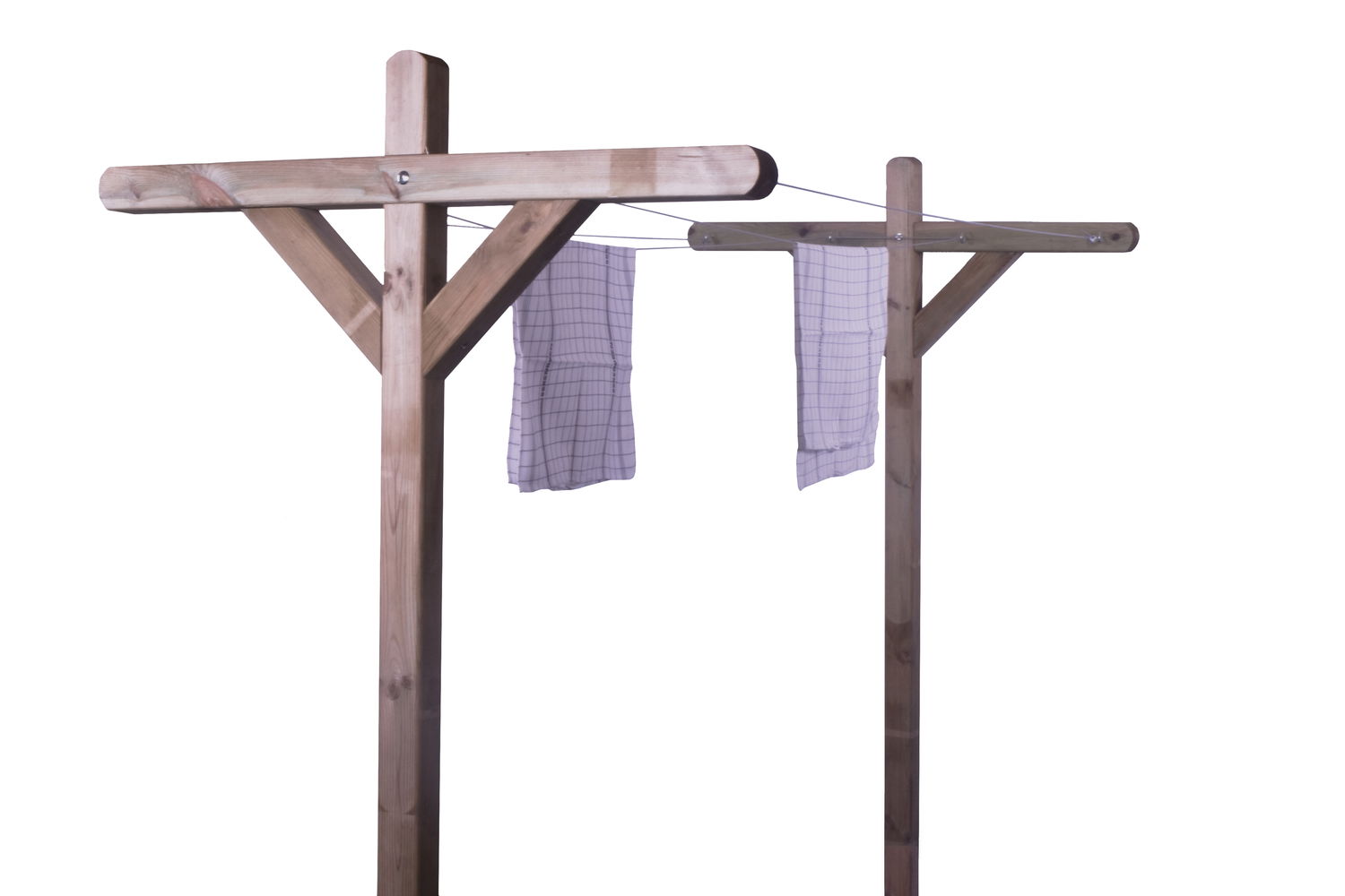 Robust tørrestativ i træ med snor og klude