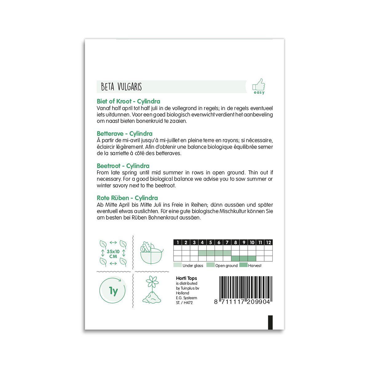 Bagside af frøpose til rødbede Beta vulgaris Cylindra