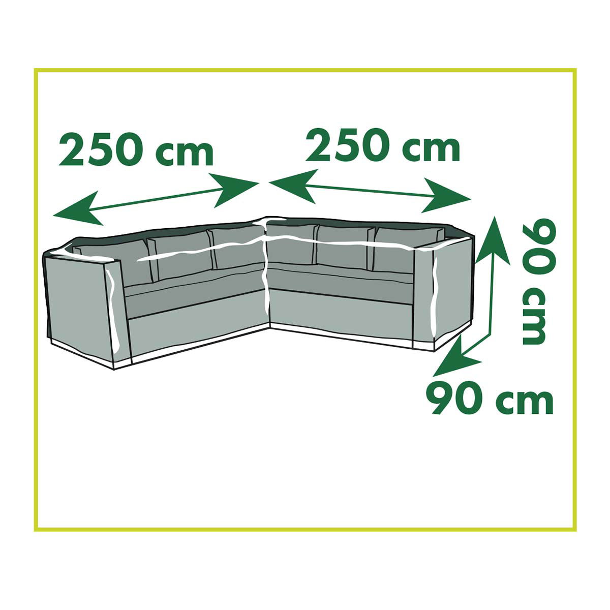 Gråt hjørnesofaovertræk 250x250x90 cm med mål