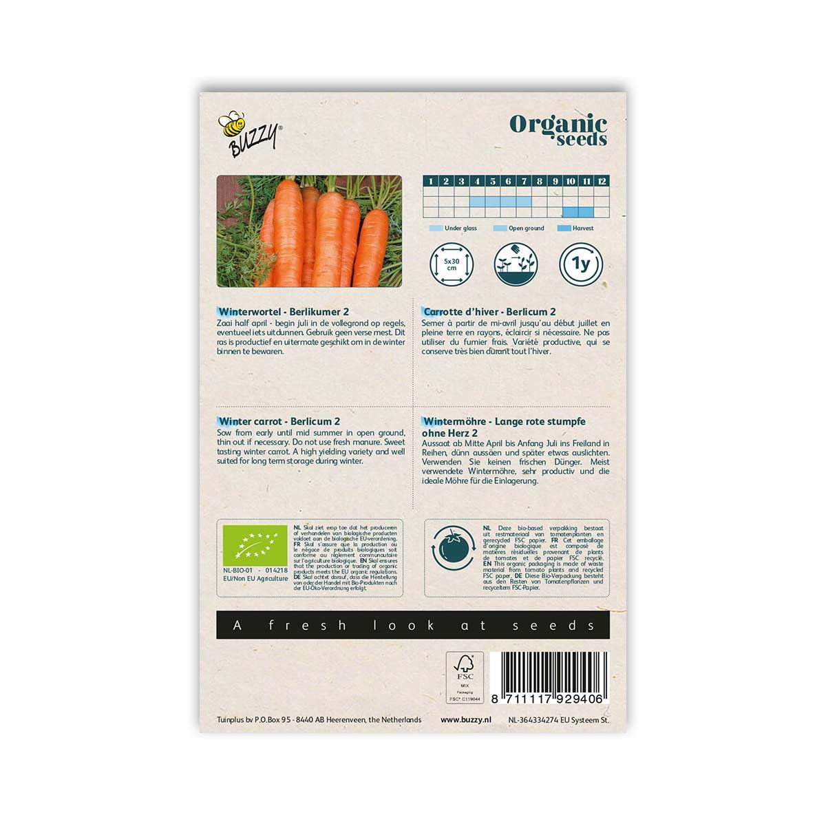 Buzzy økologiske gulerodsfrø Berlicum 2, bagside af pakke