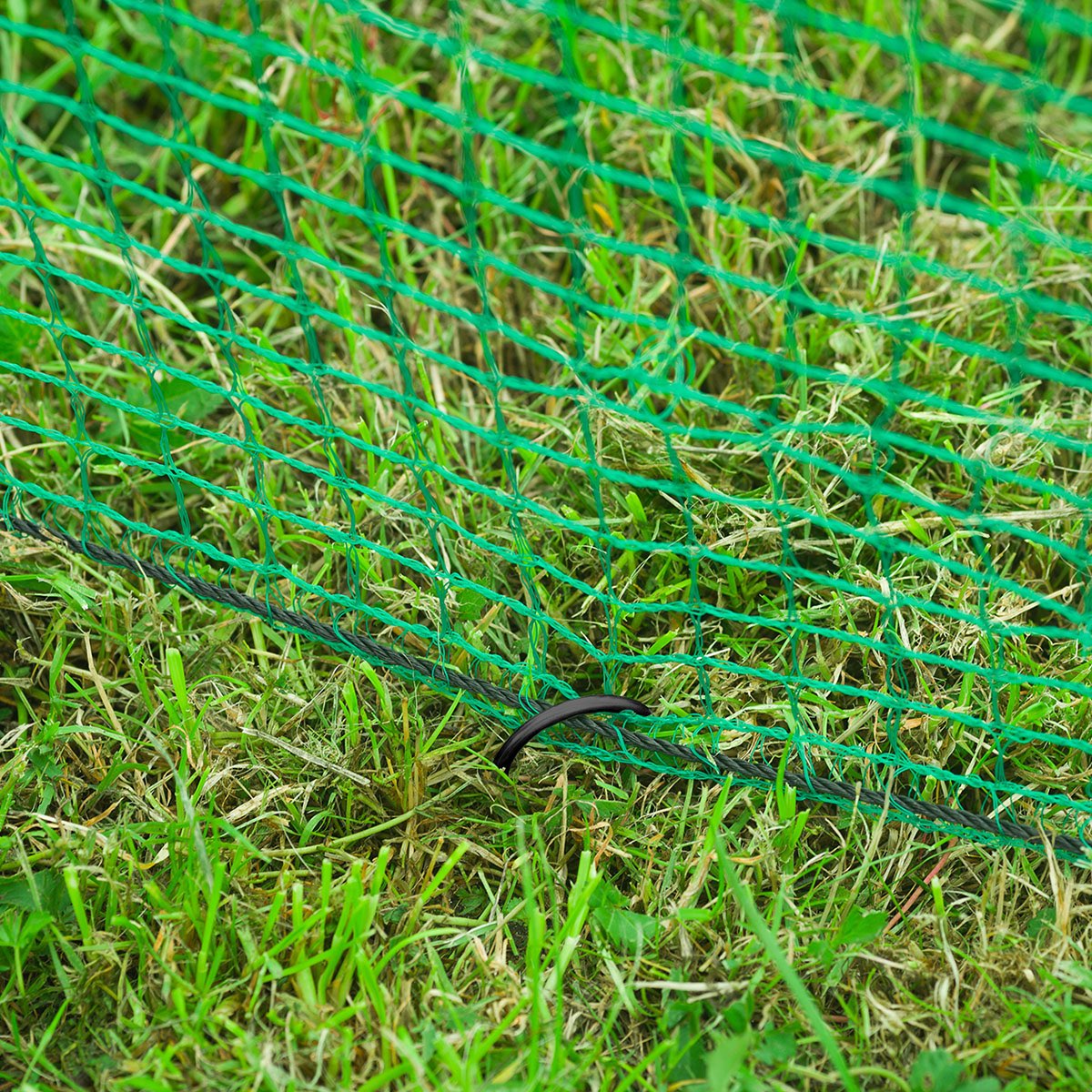 Grønt plastiknet monteret på græsplæne