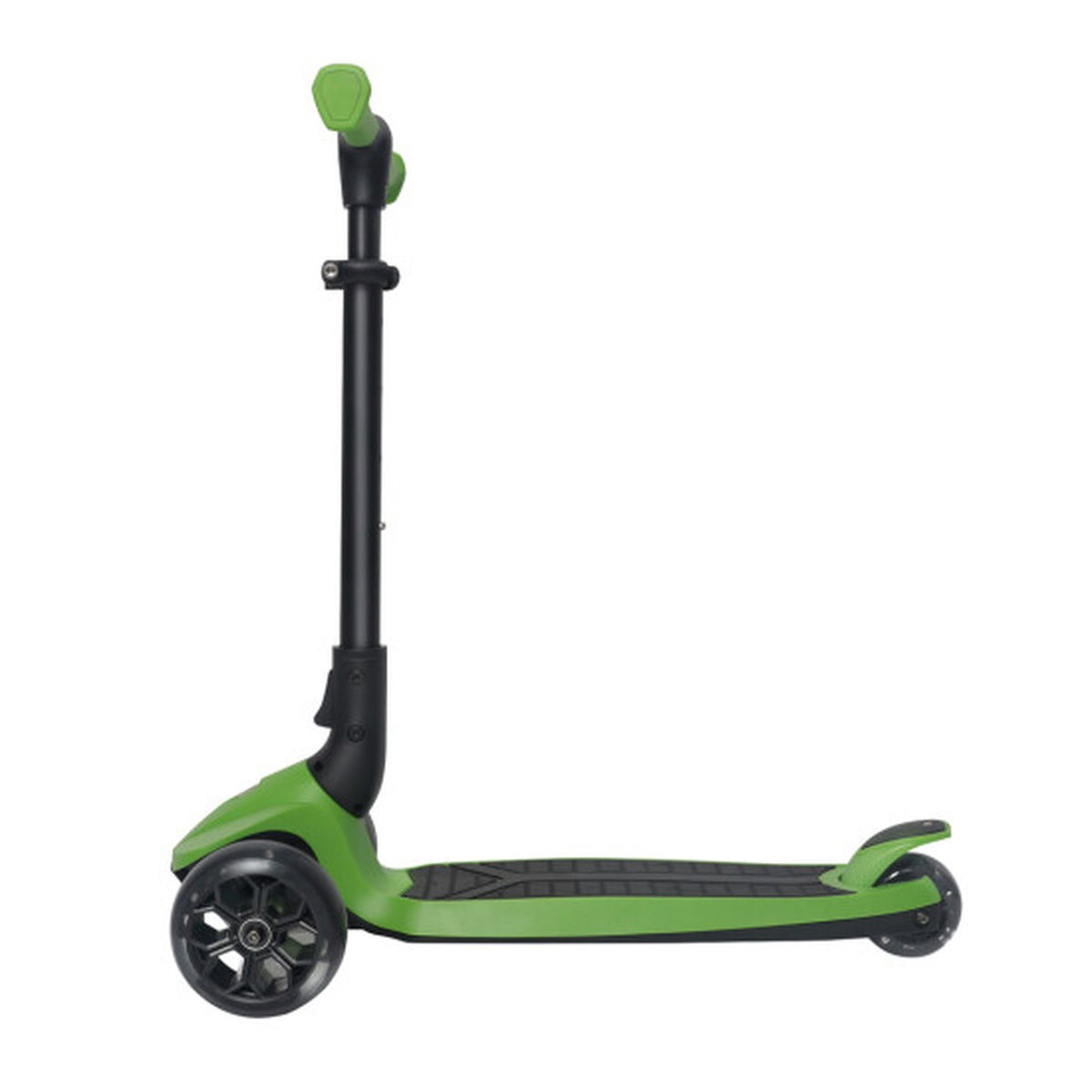 Grønt trehjulet løbehjul med justerbar styring