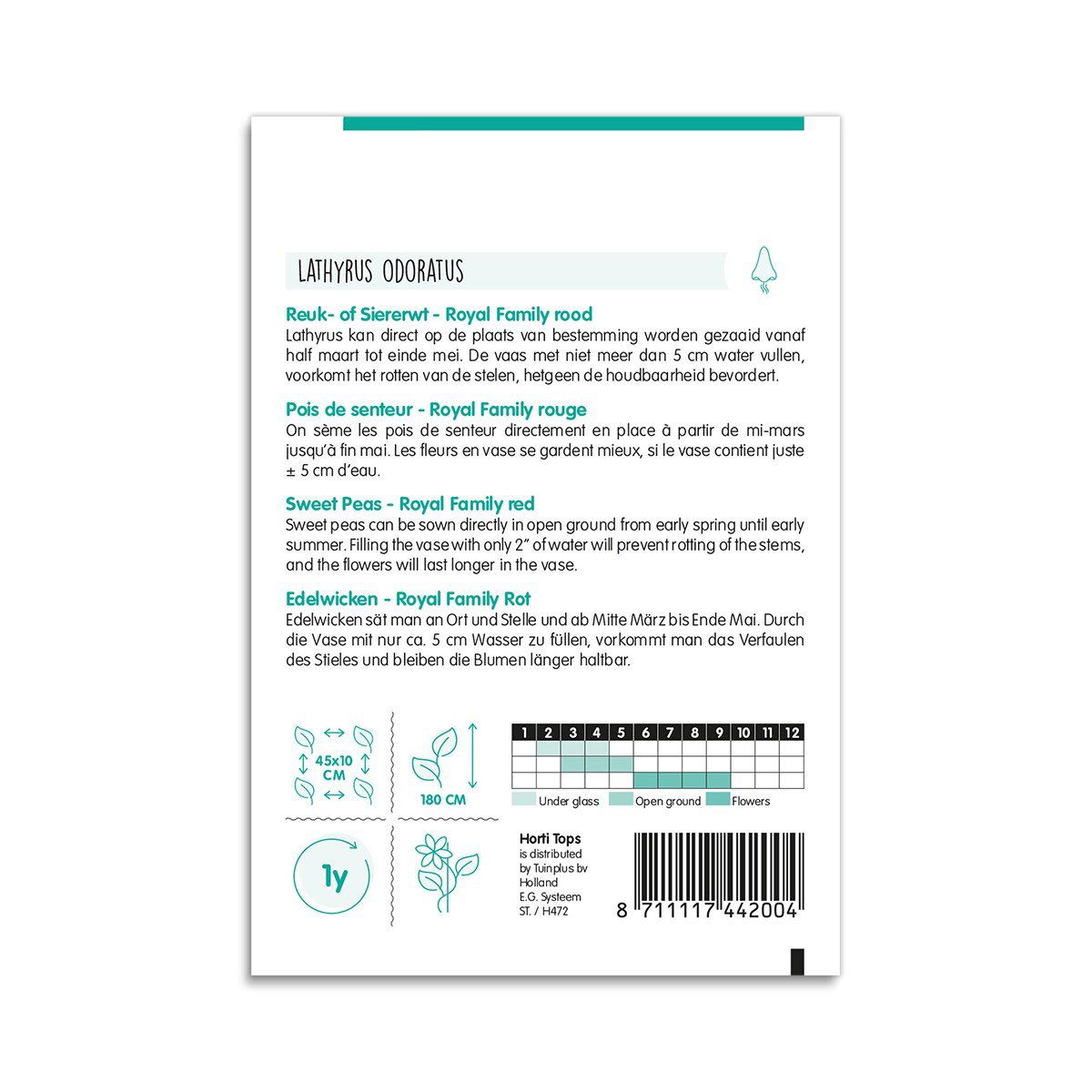 Frøpose til Lathyrus Odoratus Royal Family rød