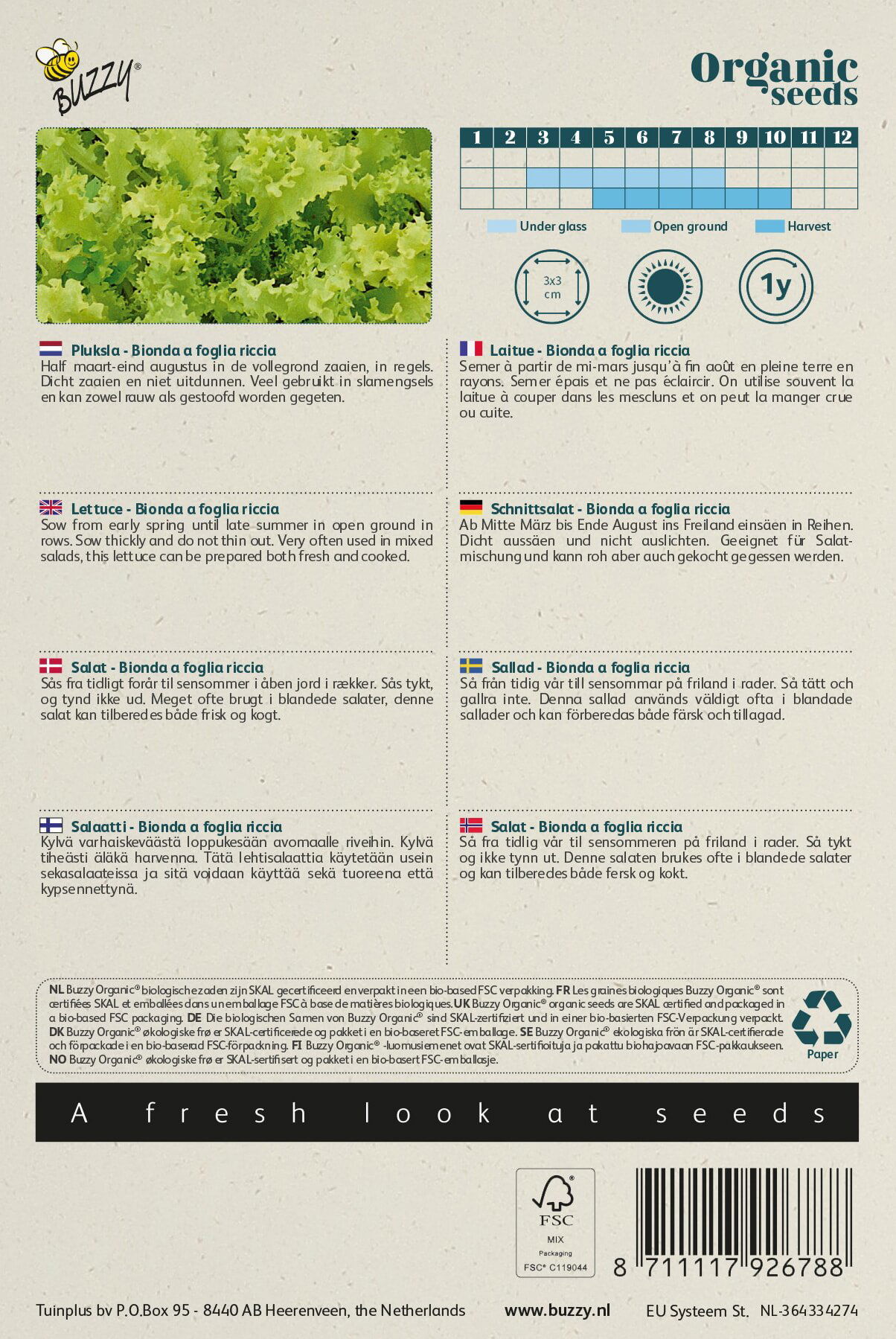 Buzzy økologiske salatfrø Bionda a foglia riccia