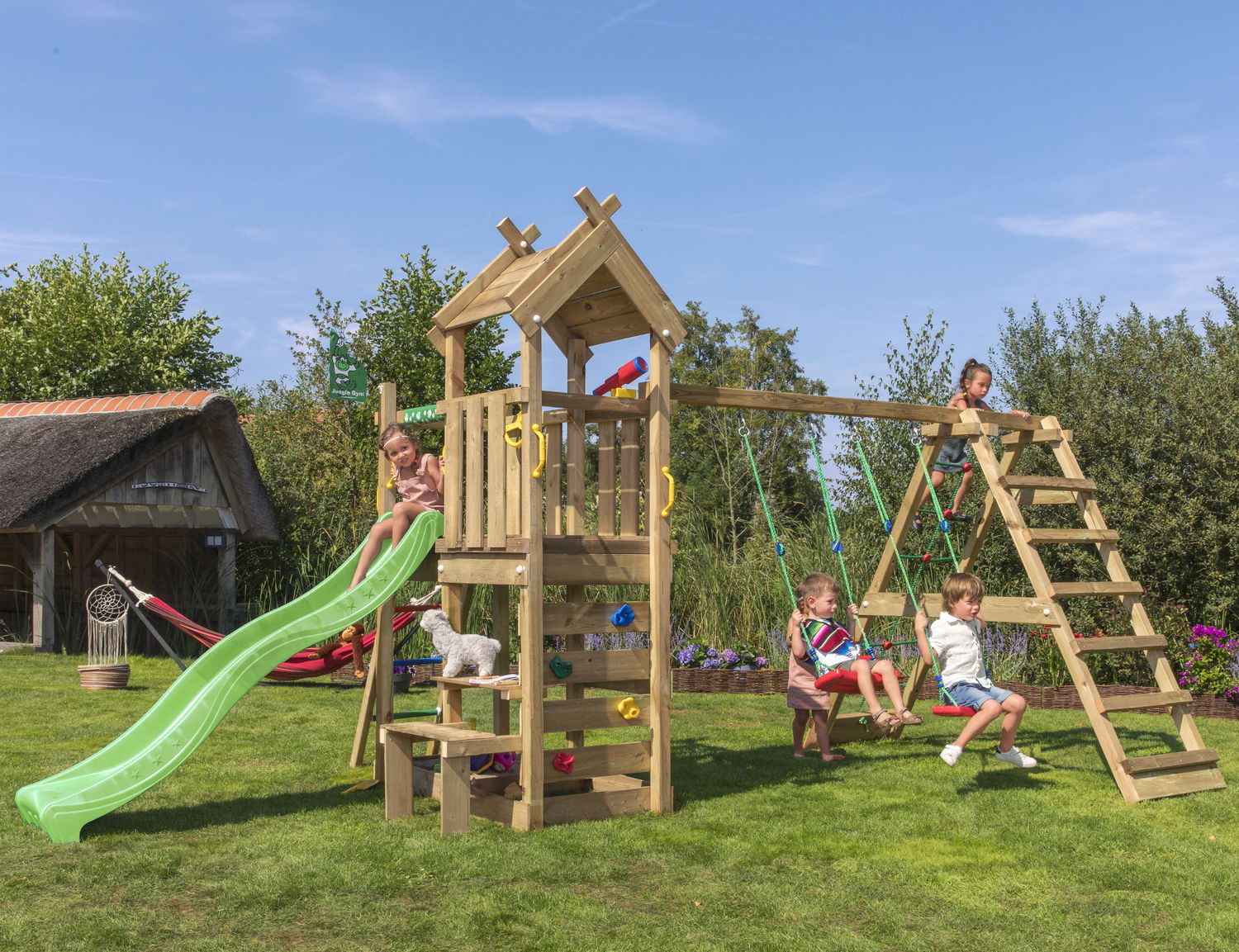 Legetårn Jungle Gym Teepee Climb Module 200 Grøn Rutschebane