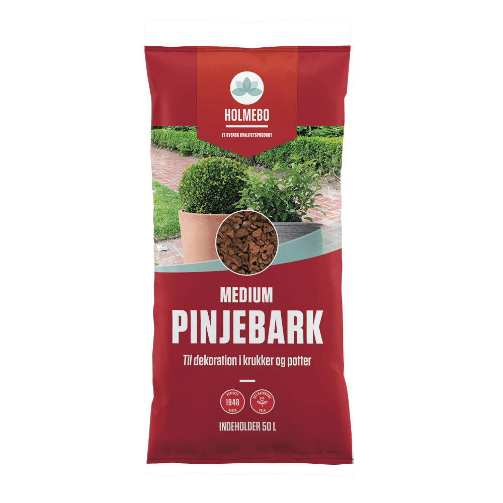 Sæk med Holmebo medium pinjebark 50 L til krukker