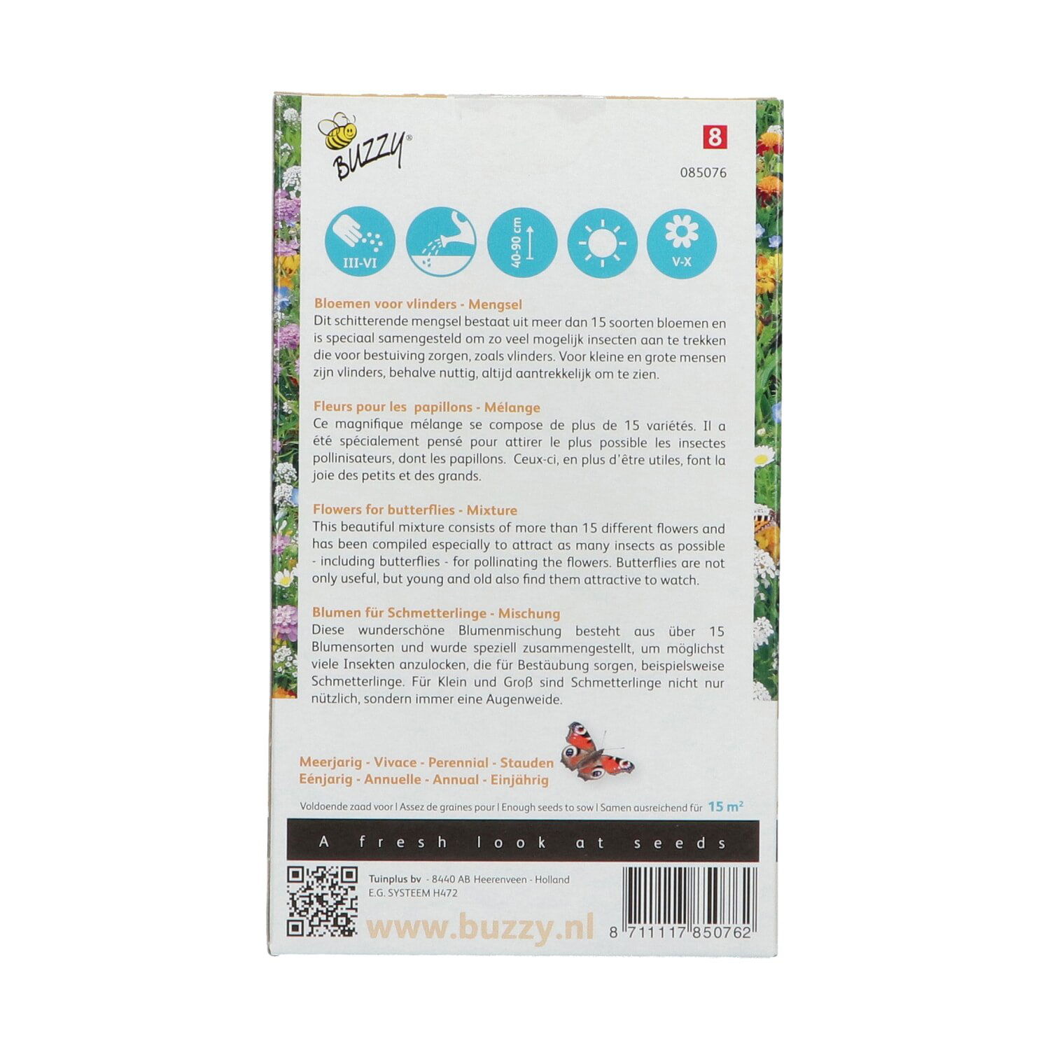 Buzzy blomsterfrø blanding til sommerfugle, 15 m² pose